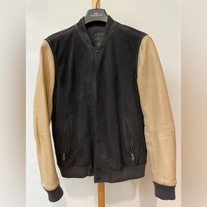 allsaints bleeker leather bomber jacket size medium